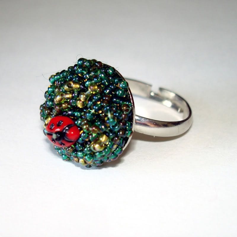 tiny beaded ladybug garden adjustable ring beadwork bead embroidery artist insect tiny beaded ladybug garden adjustable ring beadwork bead embroidery artist insect
