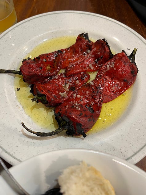 Roasted red peppers, octopus, foie with apple compote
