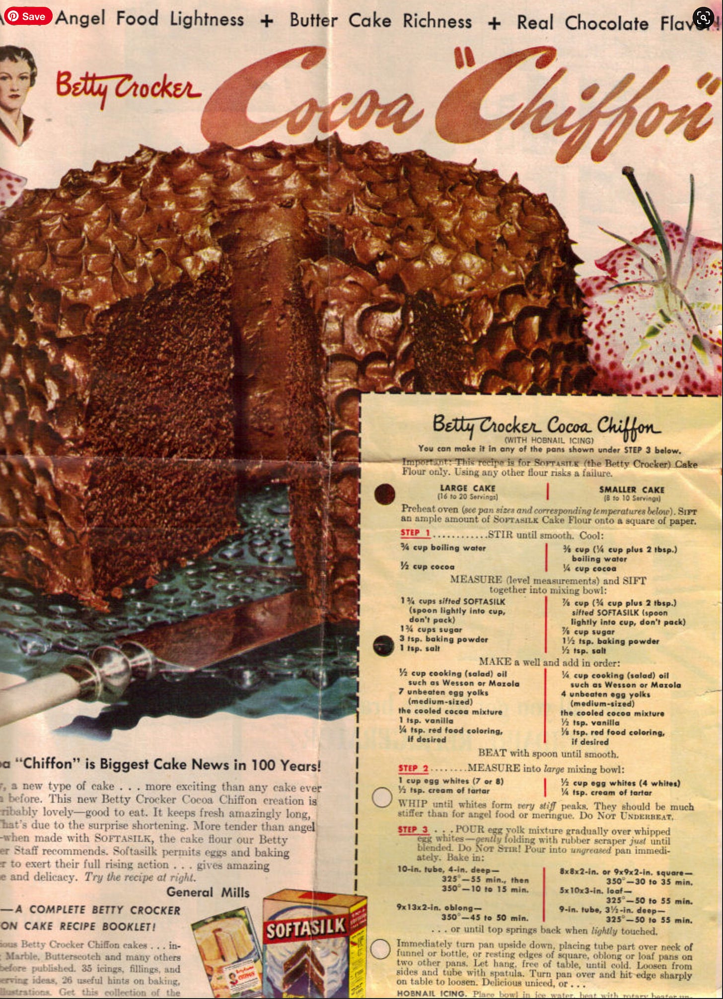 Betty Crocker cocoa Chiffon Cake ad