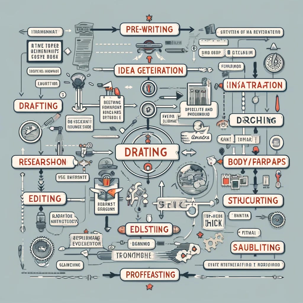 chatgpt generated flow chart of the writing process--all words are nonsense words