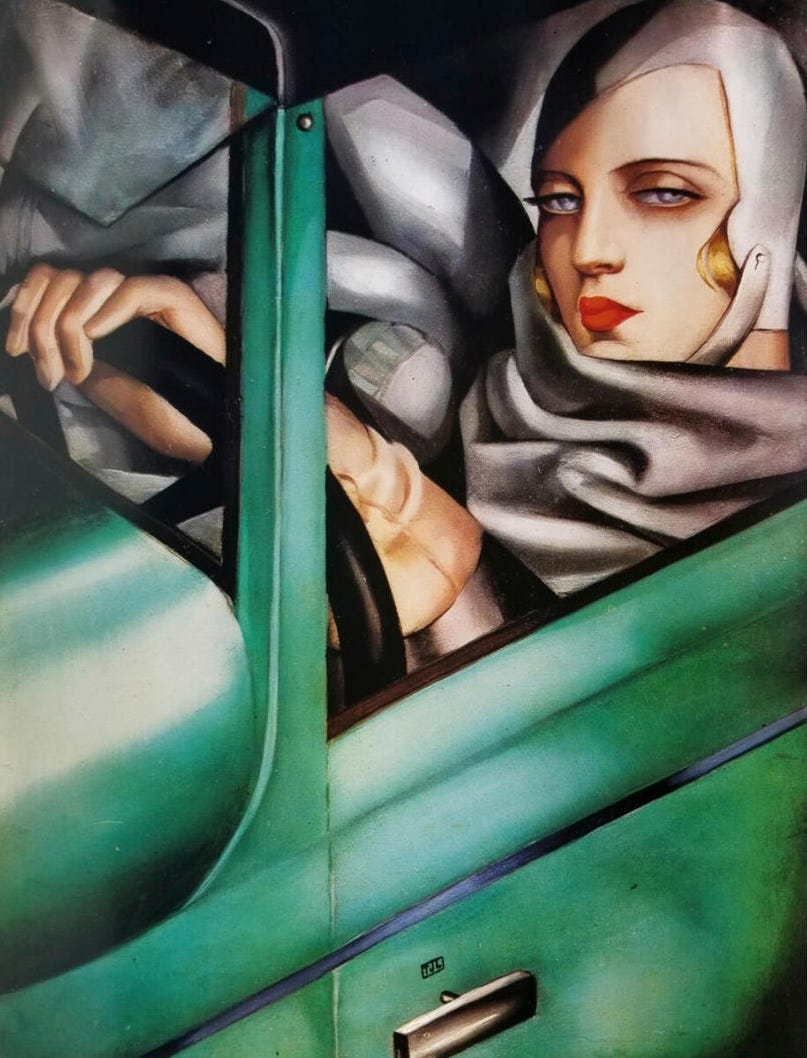 Tamara de Lempicka, Self-Portrait (Tamara in a Green Bugatti), 1929. Private collection.