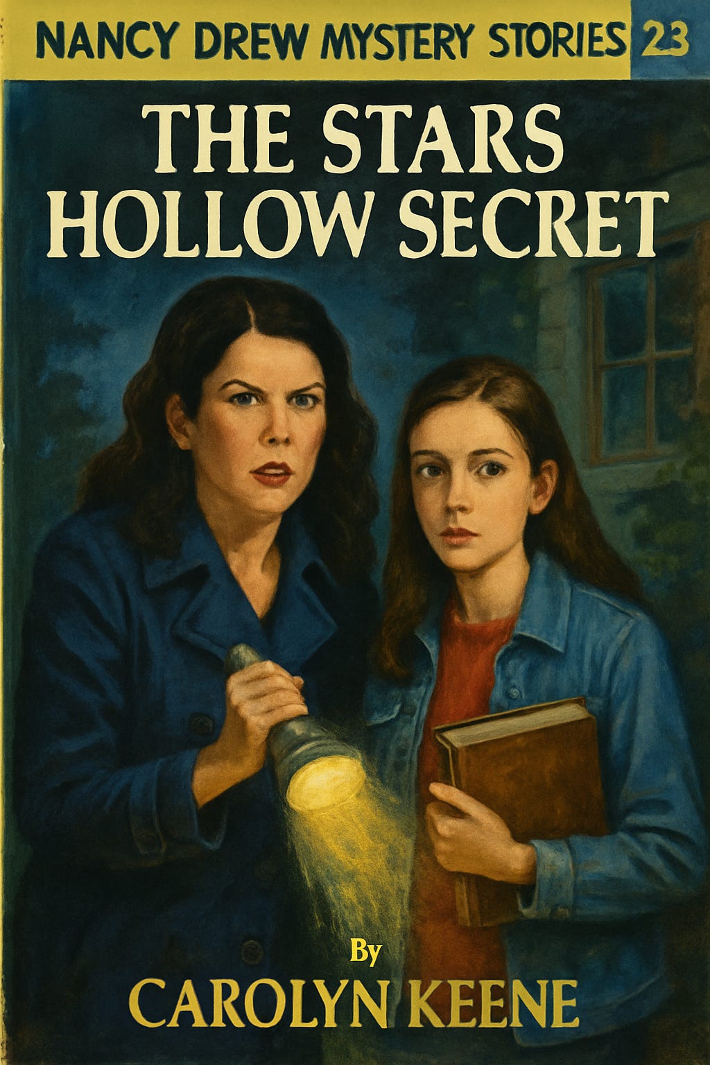 3:48 AI-Generated Nostalgic Fan Art Mashup of Lorelai Gilmore and Rory Gilmore on the cover of Nancy Drew mystery novel | rmrk*st | Remarkist Magazine