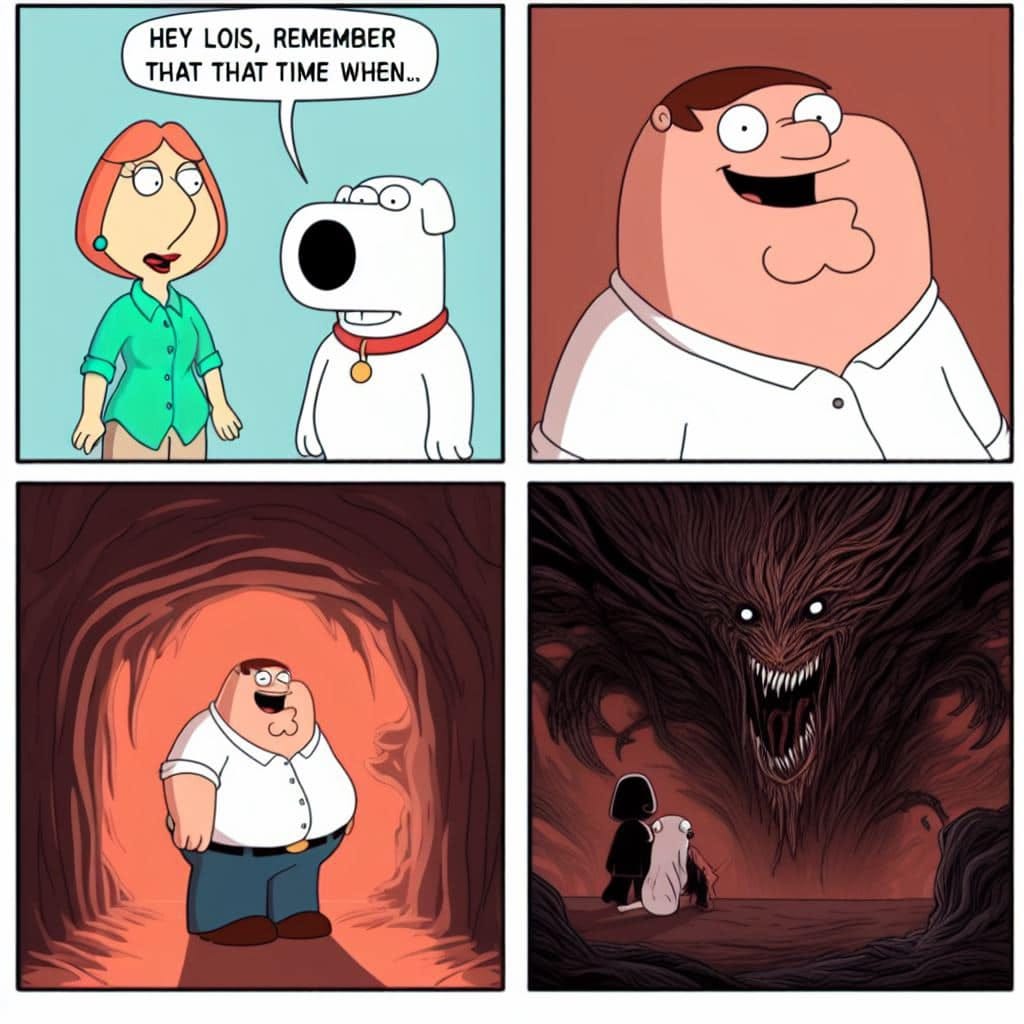May be a doodle of text that says 'HEY LOIS, REMEMBER THAT THAT TIME WHEN.'