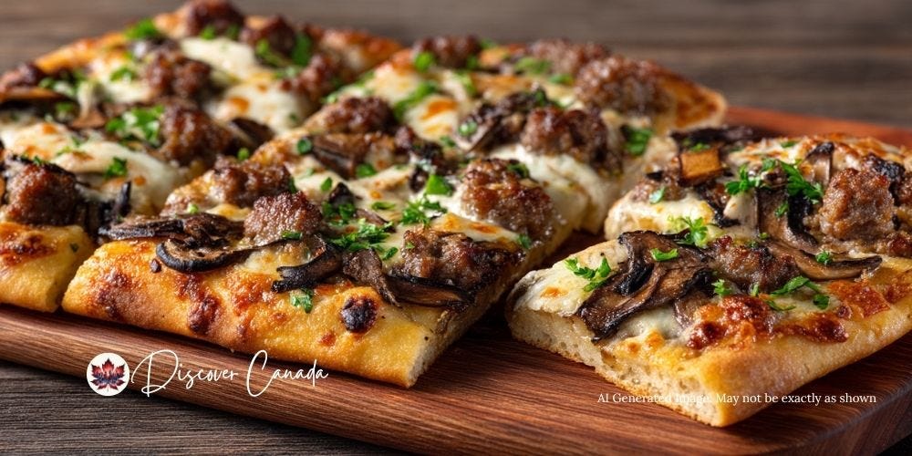 A bannock pizza topped with bison and vegetables at Feast Café Bistro in Winnipeg.