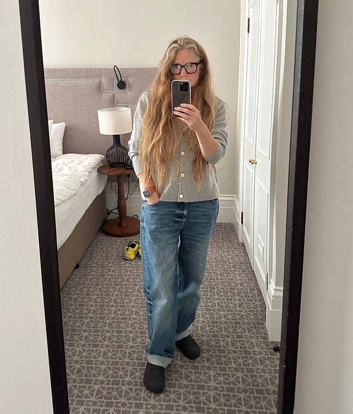 Sam Baker lives in Raey jeans