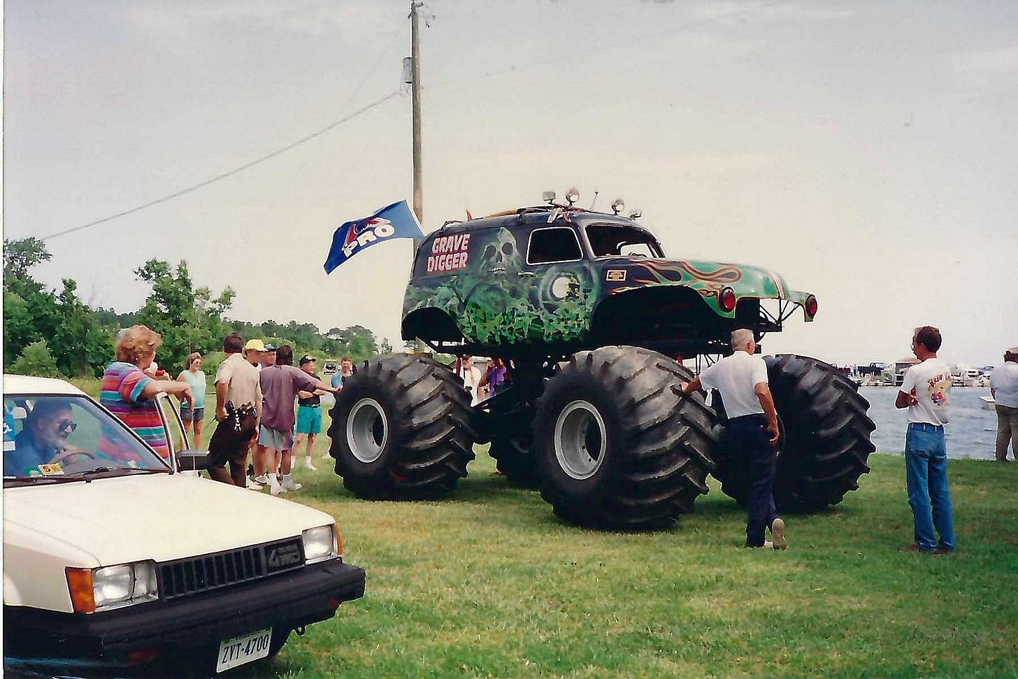 Grave Digger on shore, about to drive into the sound.