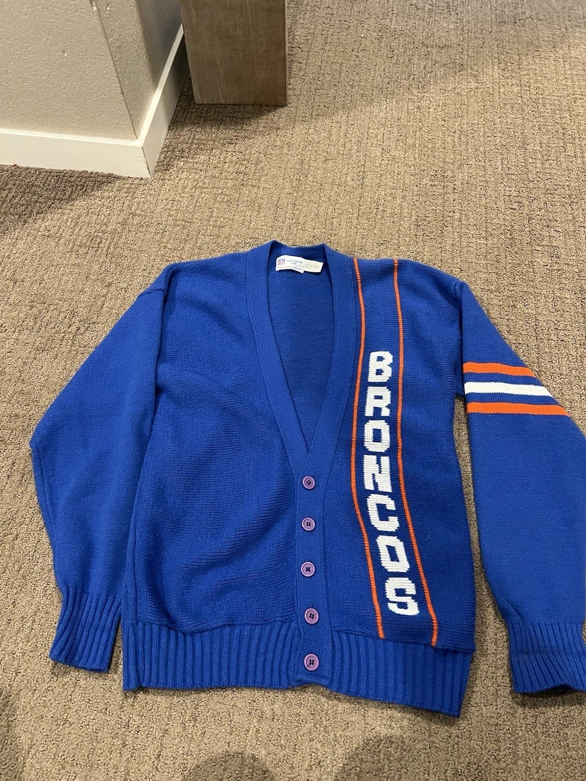 VTG Cliff Engle NFL Denver Broncos Cardigan Sweater - Size L RARE - Picture 1 of 5 VTG Cliff Engle NFL Denver Broncos Cardigan Sweater - Size L RARE - Picture 1 of 5