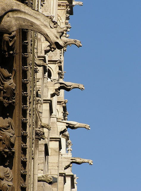 LEFT TO RIGHT: Stained glass, gargoyles, and a rib vault.