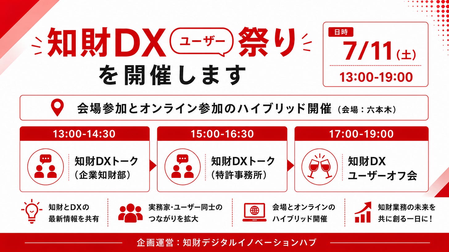 “知財DXユーザー祭り2026”を開催します（7/11 土）