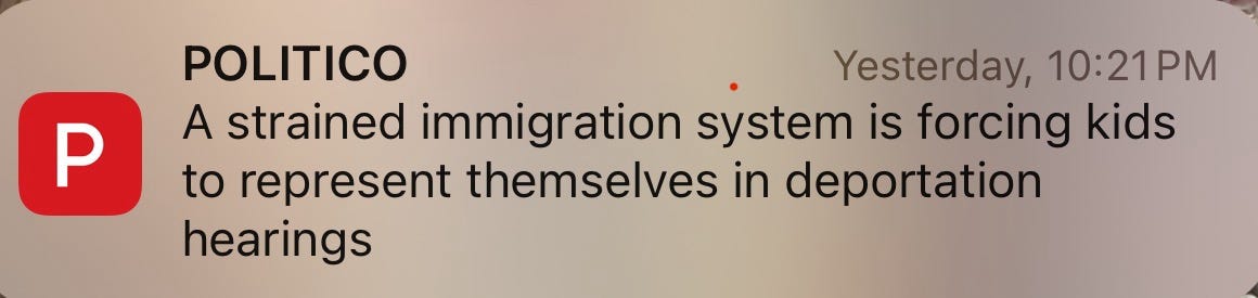 Politico: A strained immigration system is forcing kids to represent themselves Politico: A strained immigration system is forcing kids to represent themselves