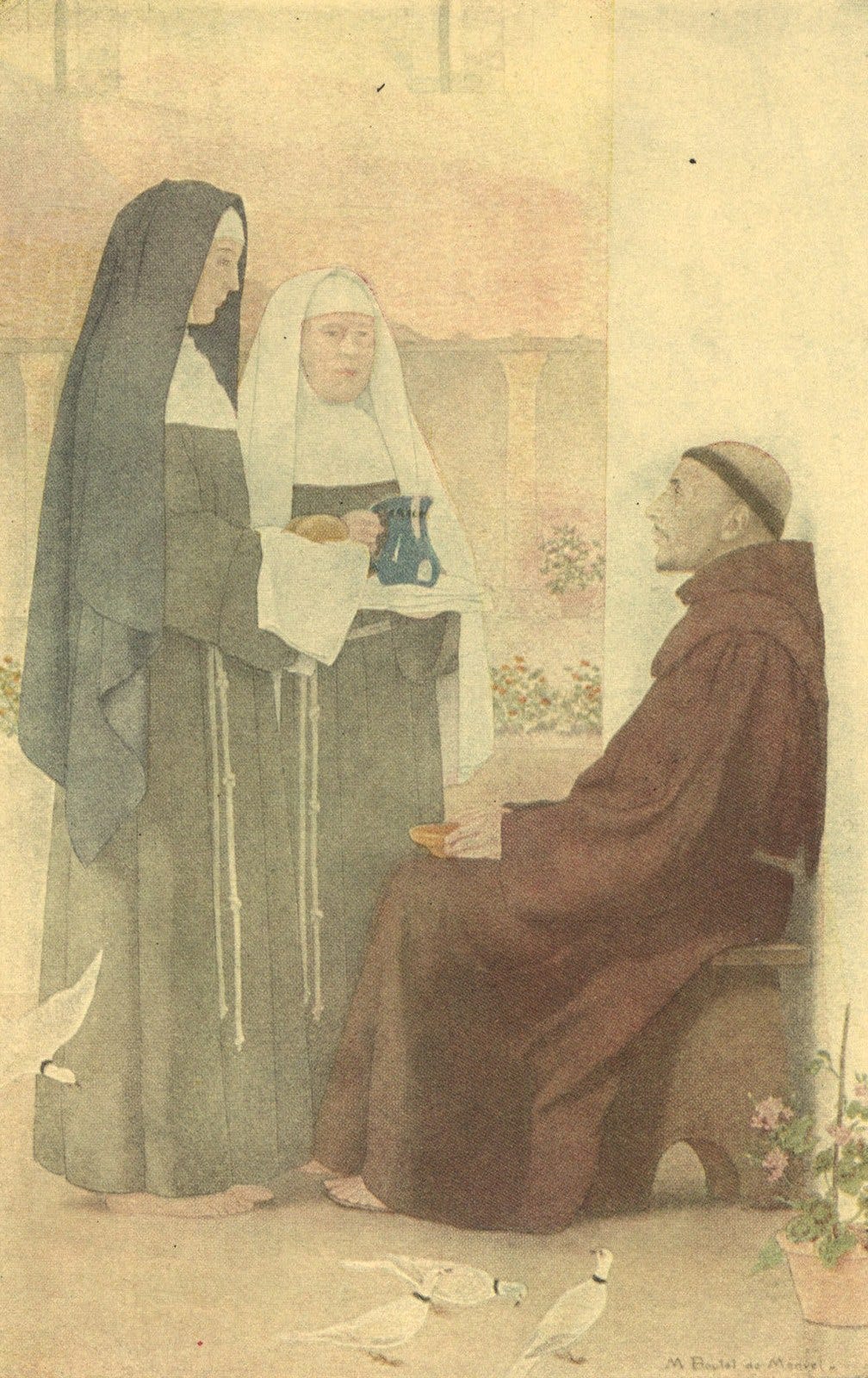 Santa Clara and Her Sister Waiting on St. Francis. Boutet de Monvel, from Everybody’s St. Francis (1912). Santa Clara and Her Sister Waiting on St. Francis. Boutet de Monvel, from Everybody’s St. Francis (1912).