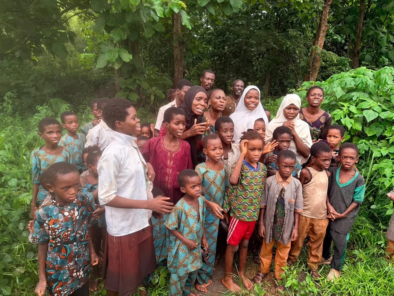 The freed pupils and teacher. Photo: Bayo Onanuga The freed pupils and teacher. Photo: Bayo Onanuga