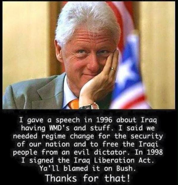 Meme says Bill Clinton, George W. Bush had basically the same policy on Iraq | PolitiFact