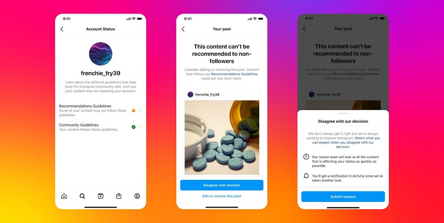Trois smartphone ouvert sur les paramètres d'Instagram.