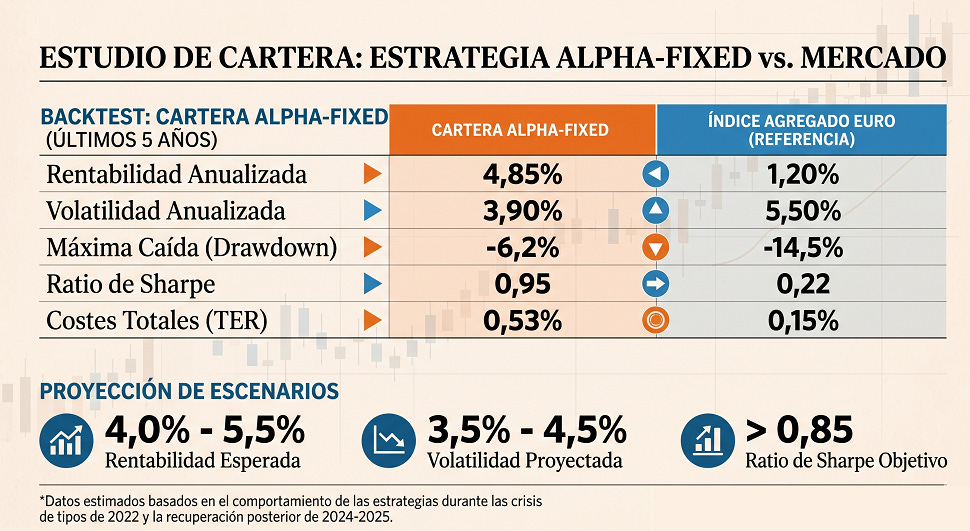 Comparativa backtest cartera renta fija activa vs índice agregado euro 2021-2026