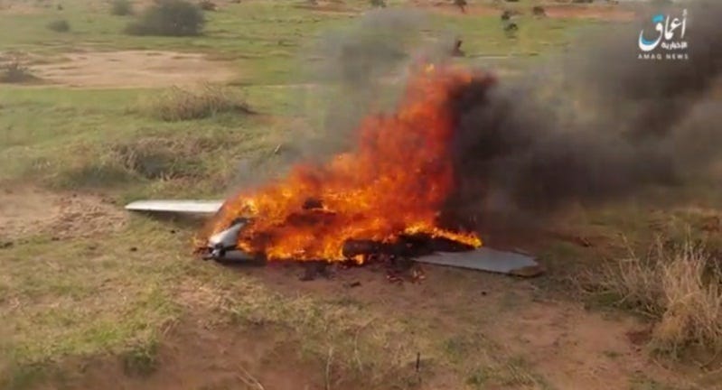The UAV going up in flames (Amaq News Agency, Telegram, July 18, 2022) The Meir Amit Intelligence and Terrorism Information Center's Spotlight on Global Jihad