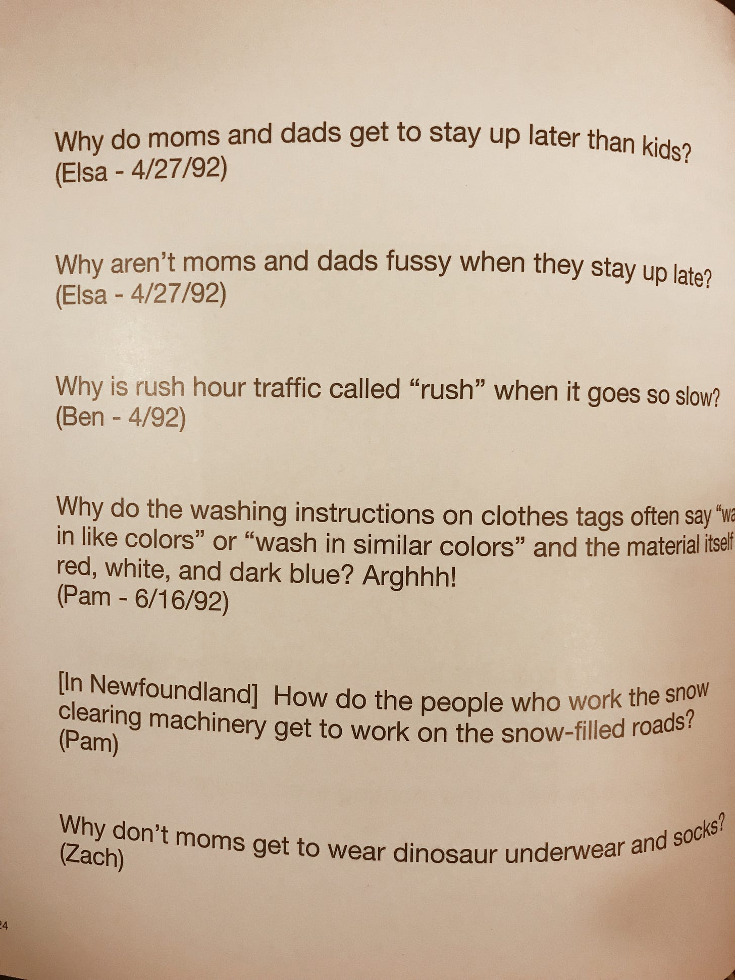 A picture of a page of questions