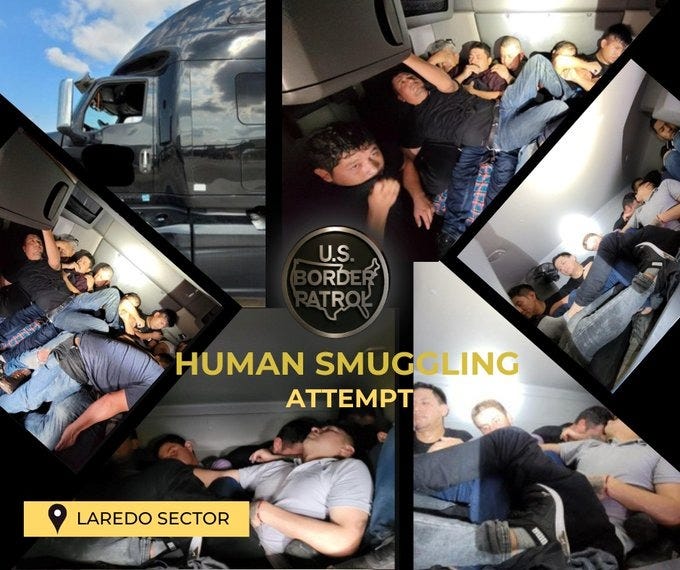 The Border Patrol found 20 migrants illegally attempting to enter the US from Mexico hidden in the sleeper cab of a semi-truck inspected at a checkpoint north of Laredo in late April. (US Border Patrol photos & graphic) The Border Patrol found 20 migrants illegally attempting to enter the US from Mexico hidden in the sleeper cab of a semi-truck inspected at a checkpoint north of Laredo in late April. (US Border Patrol photos & graphic)