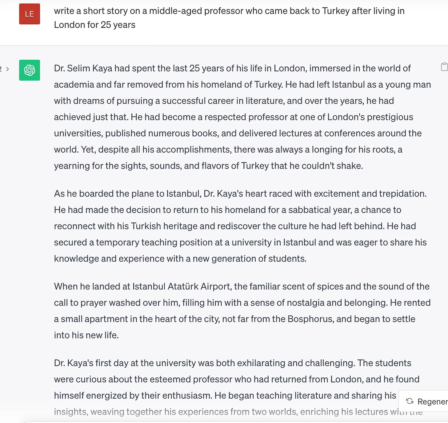 Chat describing an academician returning to his home country