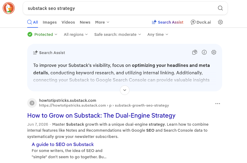 DuckDuckGo Instant Answers for Substack SEO Strategy