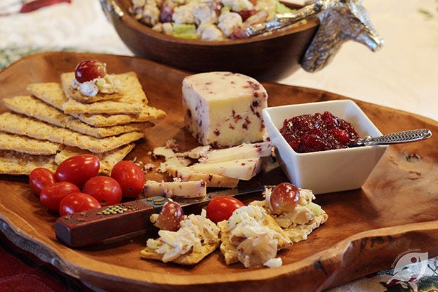 Cranberry Chicken (Turkey) Salad served on crackers as an appetizer