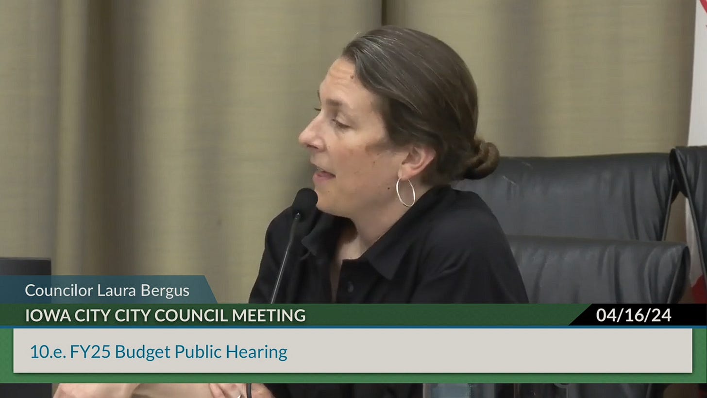 Iowa City councilor Laura Bergus trying to convince her colleagues not to be assholes