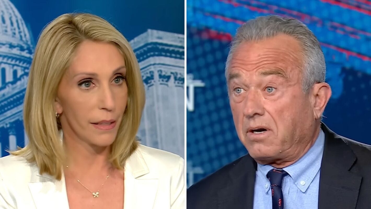 Close split screen of Dana Bash and a wide eyed Robert F. Kennedy Jr. during the CNN interview Close split screen of Dana Bash and a wide eyed Robert F. Kennedy Jr. during the CNN interview