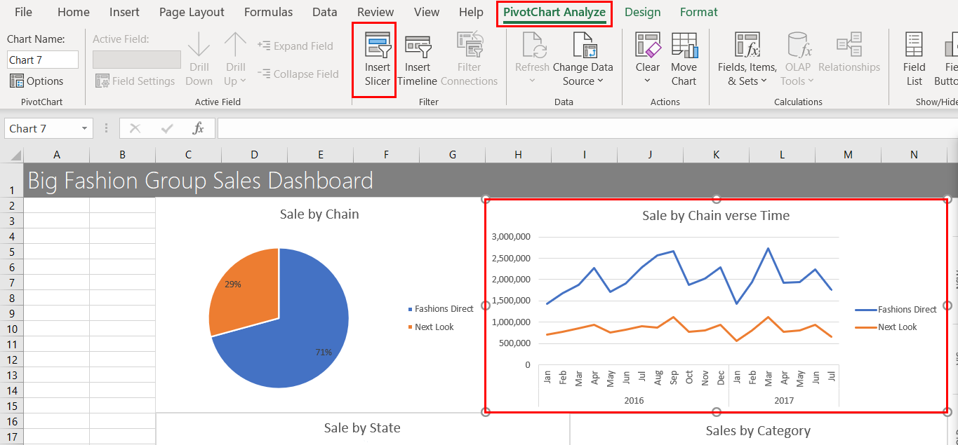 Tạo Slicer để filter dữ liệu của các chart