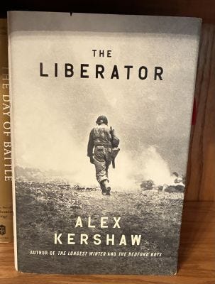 Alex Kershaw's book The Liberator shows a soldier walking away towards a battle scene,