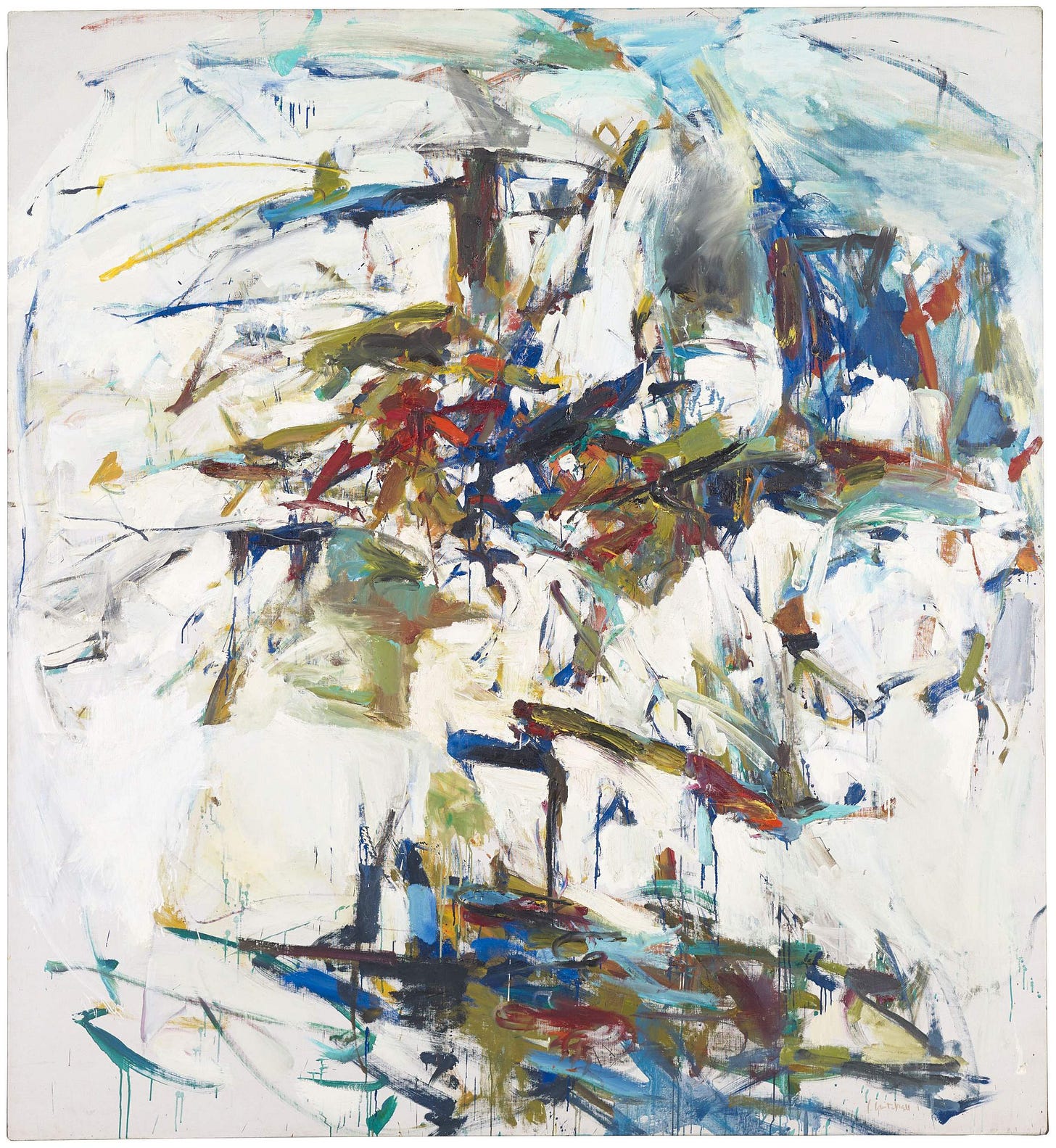 George Went Swimming at Barnes Hole, but It Got Too Cold, 1957, abstract painting by artist Joan Mitchell George Went Swimming at Barnes Hole, but It Got Too Cold, 1957, abstract painting by artist Joan Mitchell