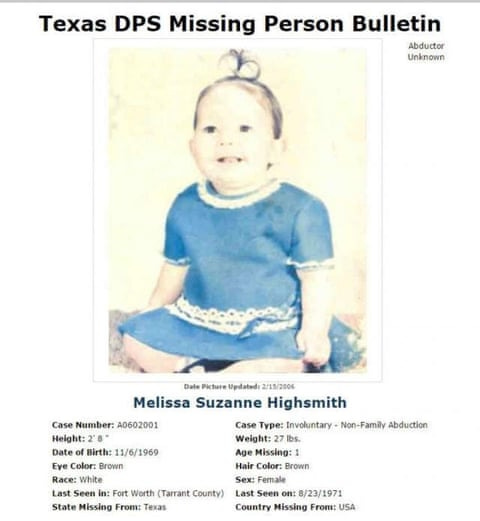 Missing person poster for Melissa Highsmith Missing person poster for Melissa Highsmith