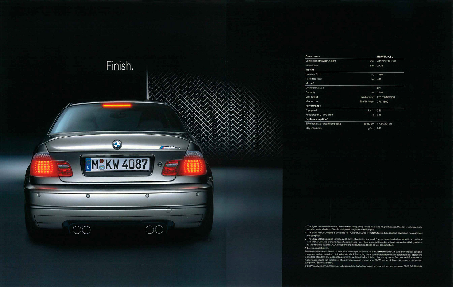 BMW E46 M3 CSL brochure technical specifications