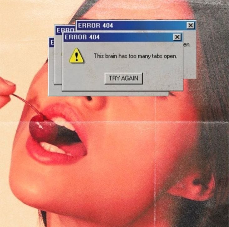 This may contain: the woman is brushing her teeth with a toothbrush in front of an error sign This may contain: the woman is brushing her teeth with a toothbrush in front of an error sign