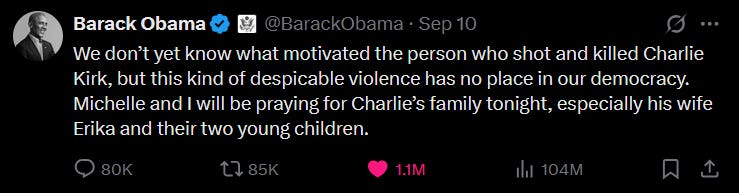 barack obama charlia kirk condolences prayer