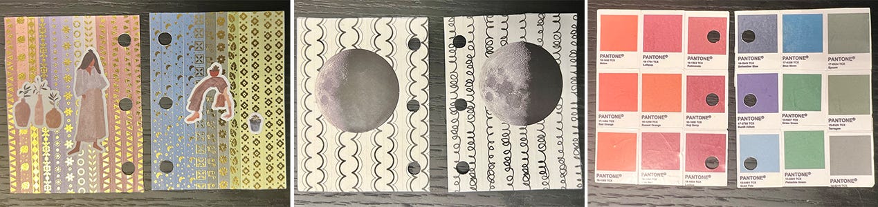 Three spreads from a scrapbook by Miju Han 