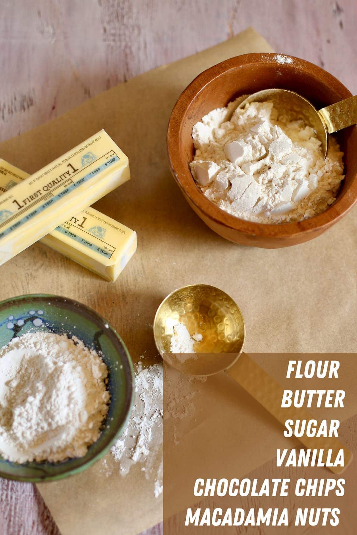 a table with ingredients for cookies on it.