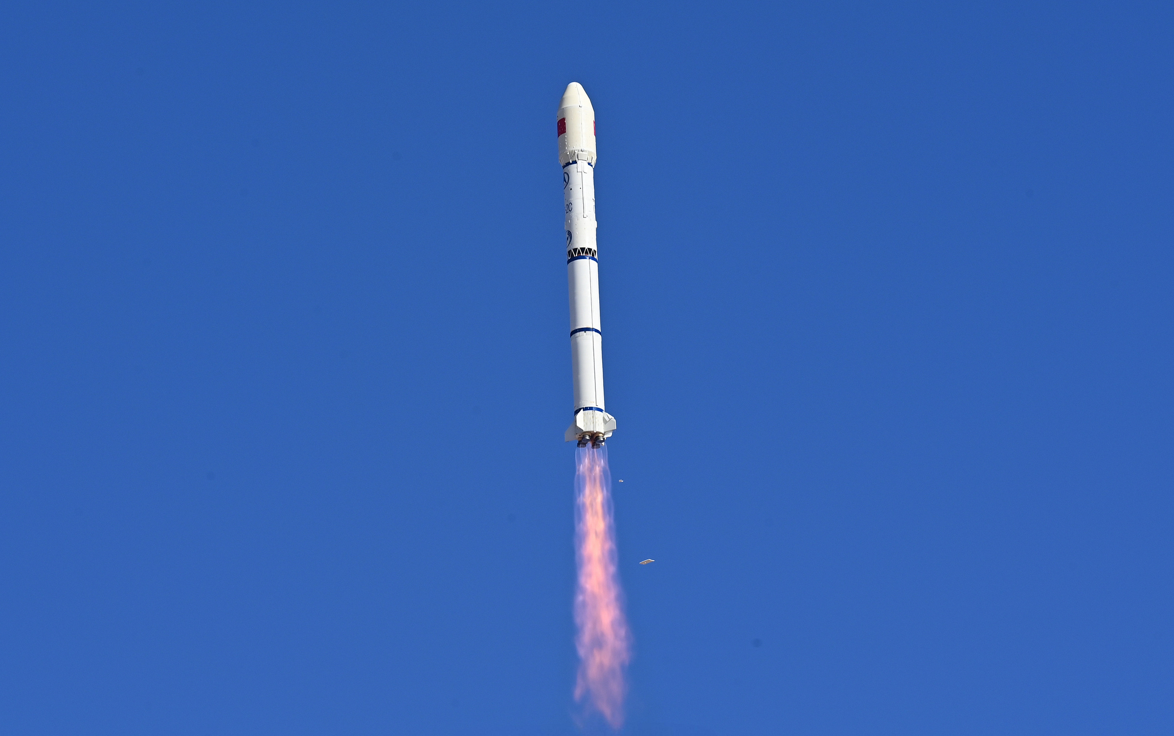 The Long March 2C Y81 vehicle during first-stage flight after lifting off from the Jiuquan Satellite Launch Center. The Long March 2C Y81 vehicle during first-stage flight after lifting off from the Jiuquan Satellite Launch Center.