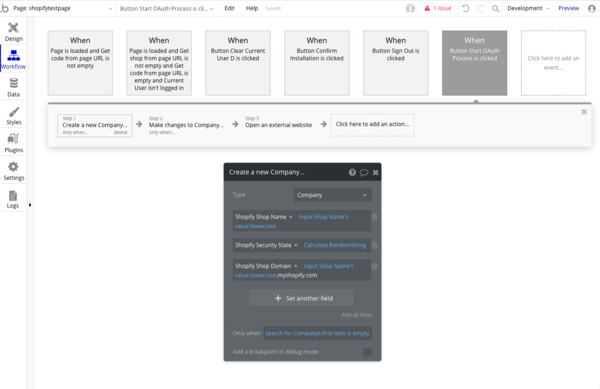 Start the auth workflow when user presses a button.