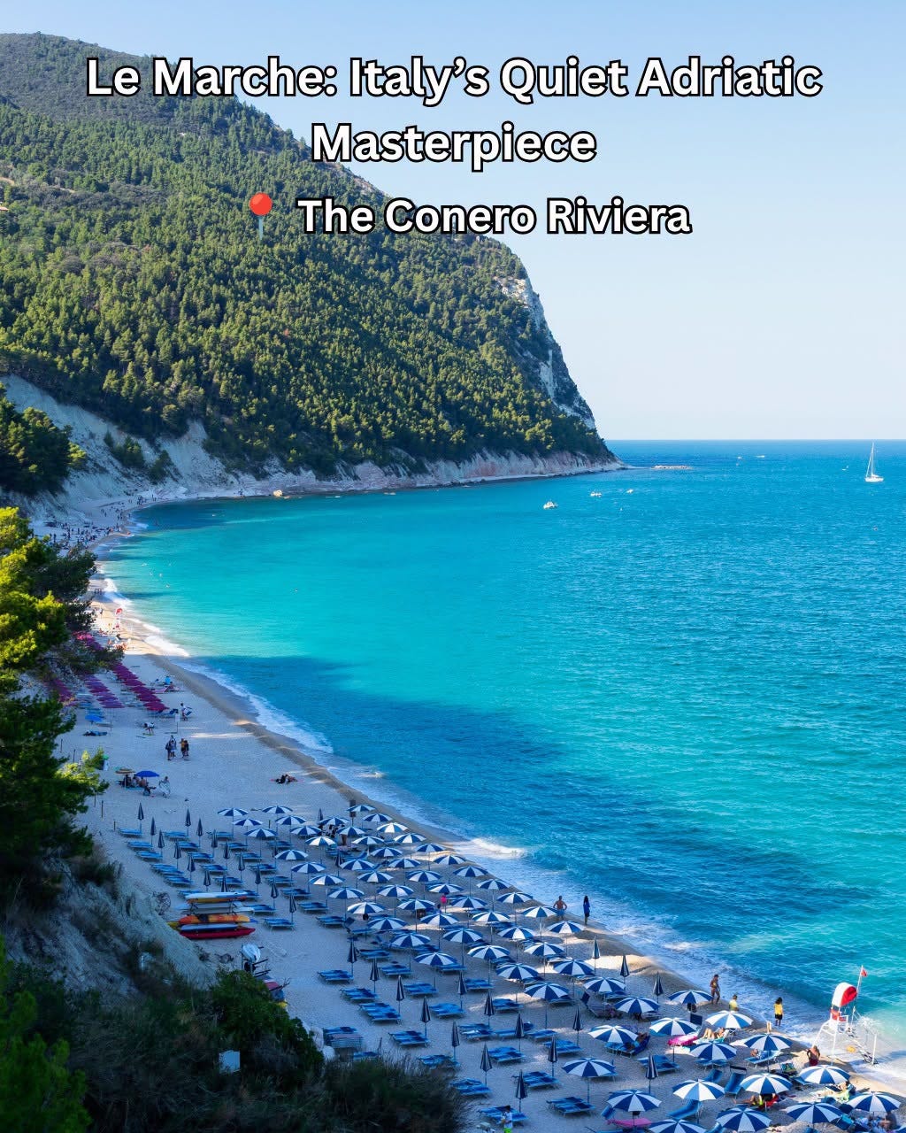 May be an image of beach and text that says 'Le Marche: Italy's Quiet Adriatic Masterpiece The Conero Riviera'
