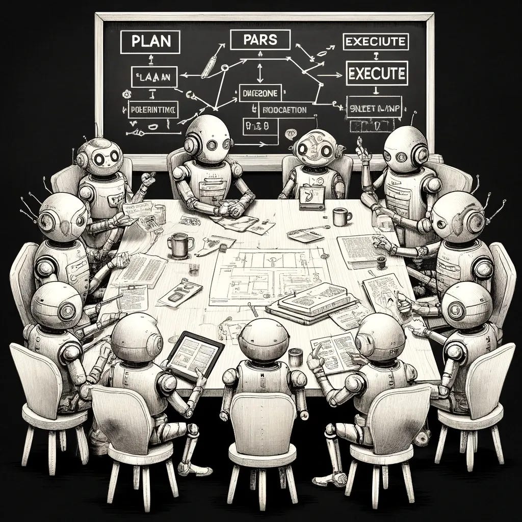 robots around a table