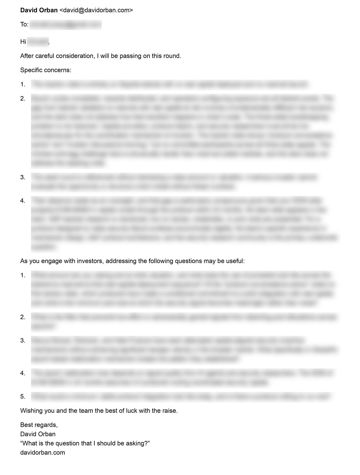A rejection email with the recipient and deck-specific details blurred A rejection email with the recipient and deck-specific details blurred