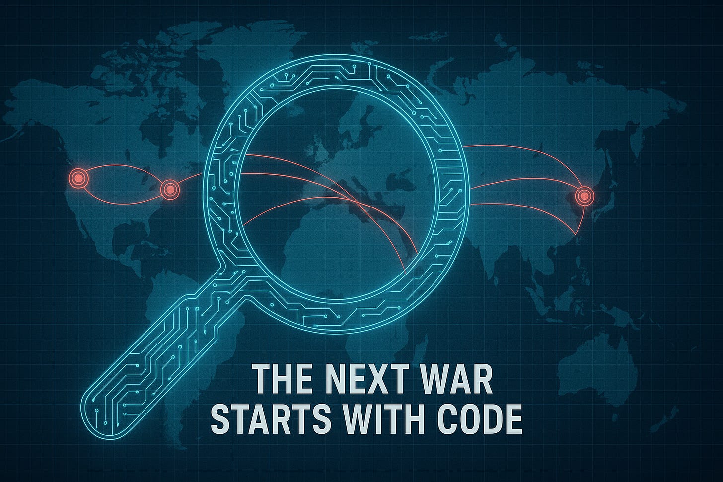 Digital map showing global data connections symbolising worldwide cyber conflict.