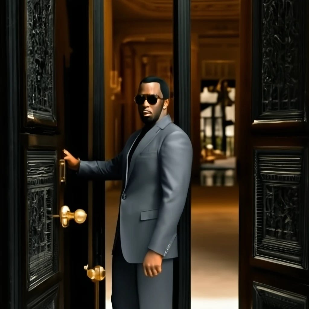 Puff Daddy answering door at his mansion