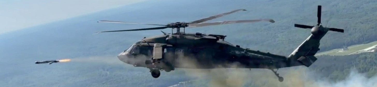 An UH-60M Black Hawk helicopter demonstrates the U.S. Army’s air-launched effects capability during a test flight in June at Fort A.P. Hill, Virginia.