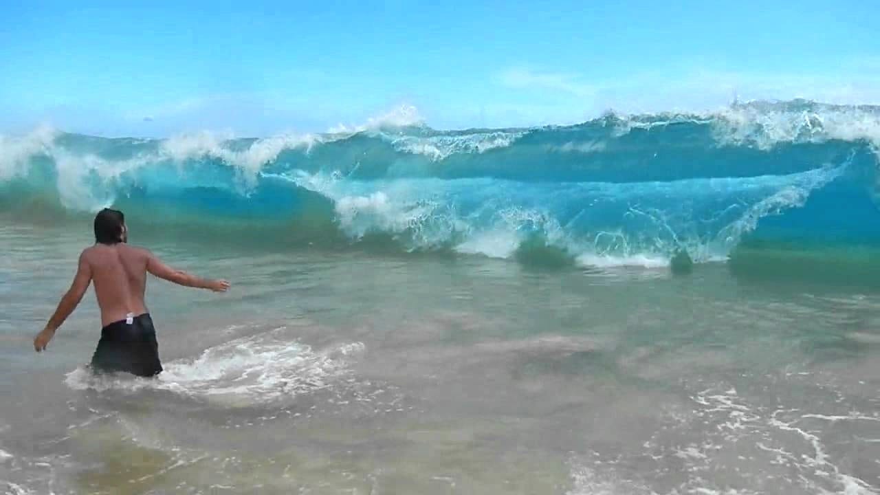 P.O.V. Massive wave at Big Beach in Maui wipes swimmers out! - YouTube
