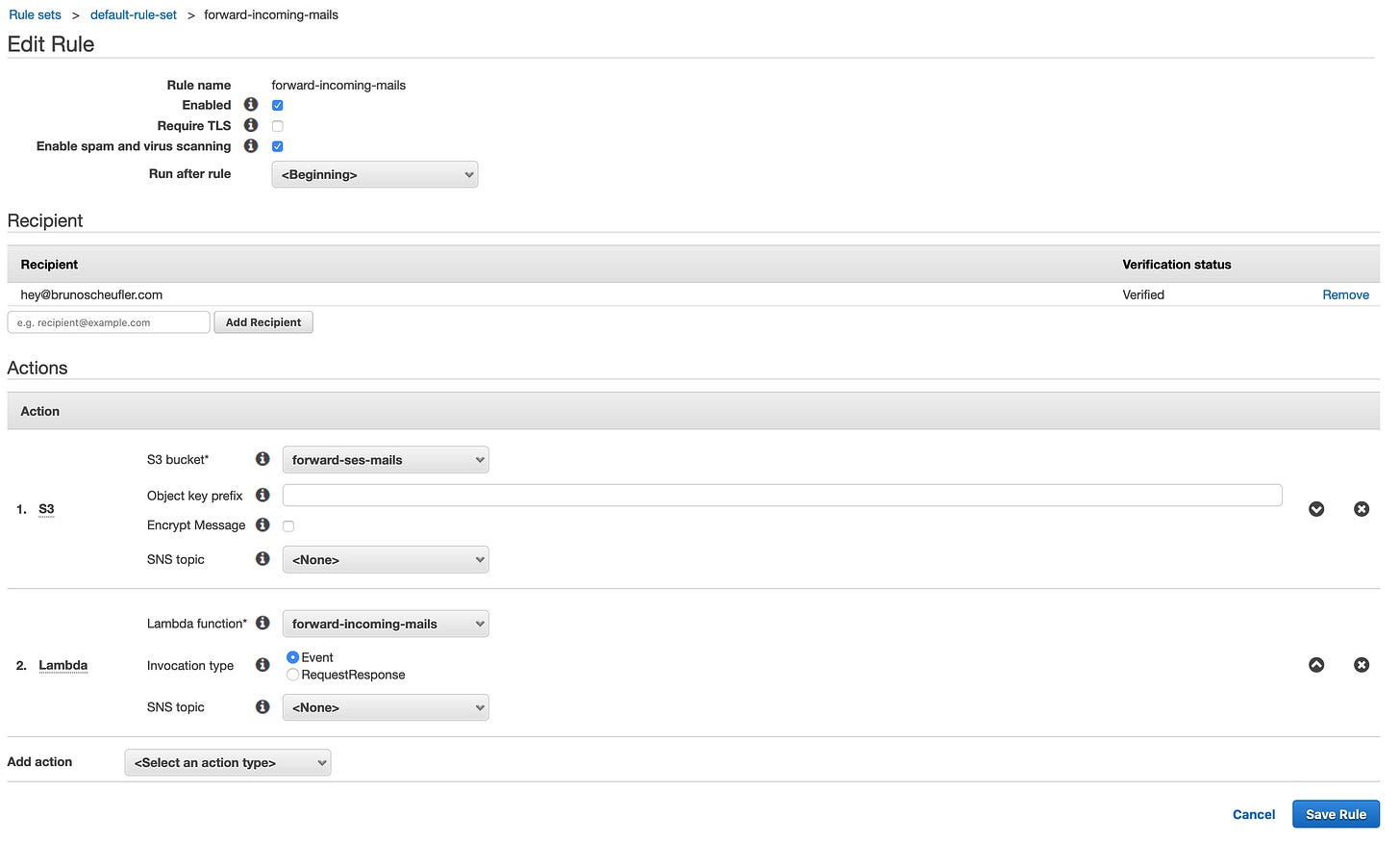 Add Lambda action Add Lambda action