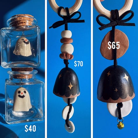 There's so many. They are all of ceramic items that will be in my shop update. Most of them are a little spooky, like skulls and moths and lots of black.