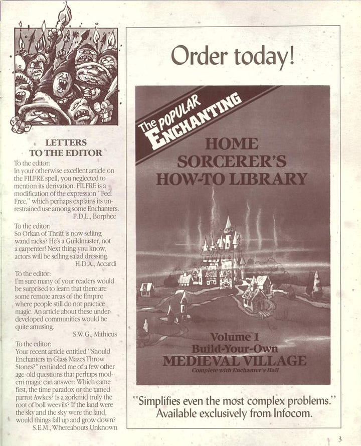 Scans of one of the “feelies” included with the game Sorcerer: a copy of Popular Enchanting magazine.