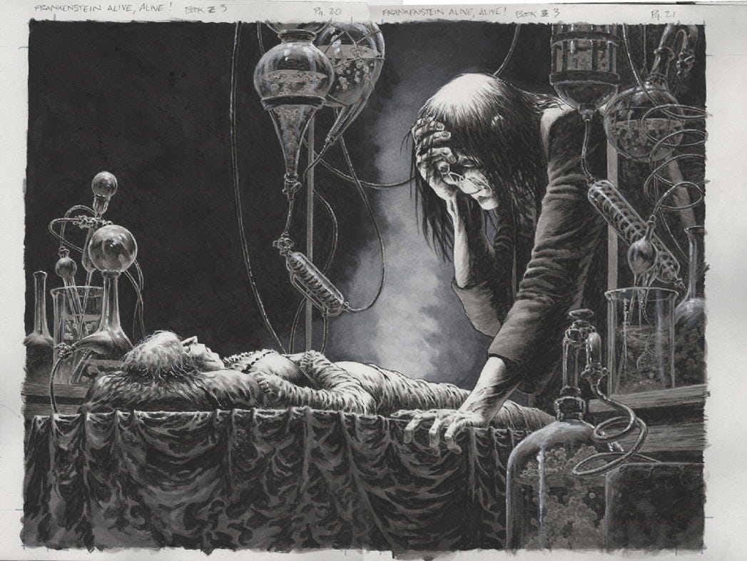 Bernie Wrightson - Frankenstein Alive Alive 3 pgs 14-15, in Matt Moore's 6  - Bernie Wrightson Comic Art Gallery Room