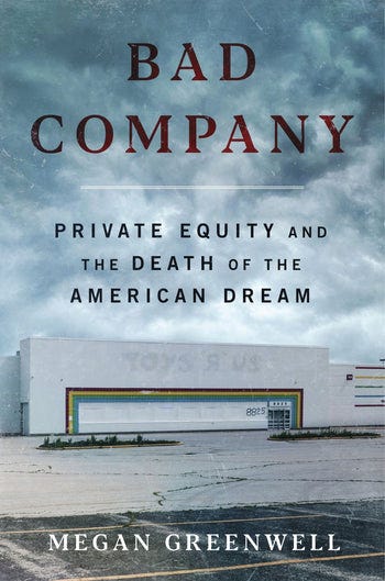 The cover of the book Bad Company, by Megan Greenwell. It depicts a vacant parking lot in front of an abandoned building that was once a Toys R Us.